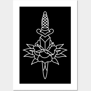 Traditional dagger and rose tattoo design Posters and Art